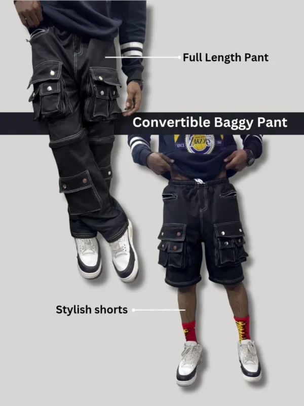 Multi-Pocket Two in One Convertible Baggy Straight Pants