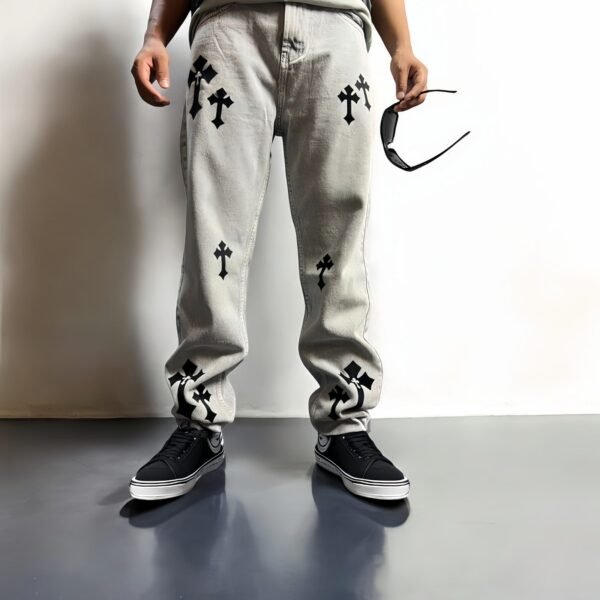 Urban Vintage Cross Print Baggy Straight Fit Jeans - Image 2