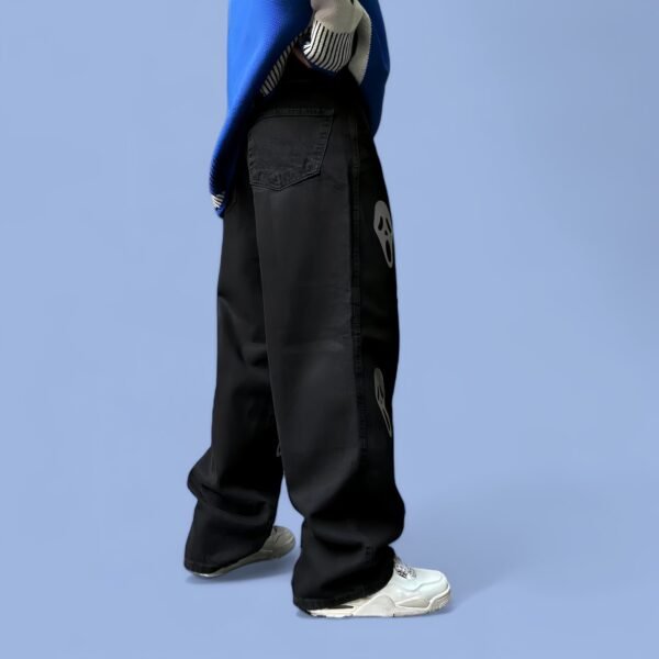 Skull Print Denim Baggy Straight Fit Jeans: Edgy Fashion Statement - Image 2