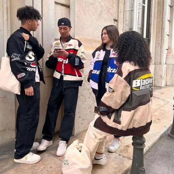 Black Air Racer Vintage Jacket –Sleek and Sporty Performance Motorcycle Streetwear Style Racer Jacket