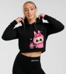 model wearing Labubu hoodie Crop Top Hoodie for Women front view image