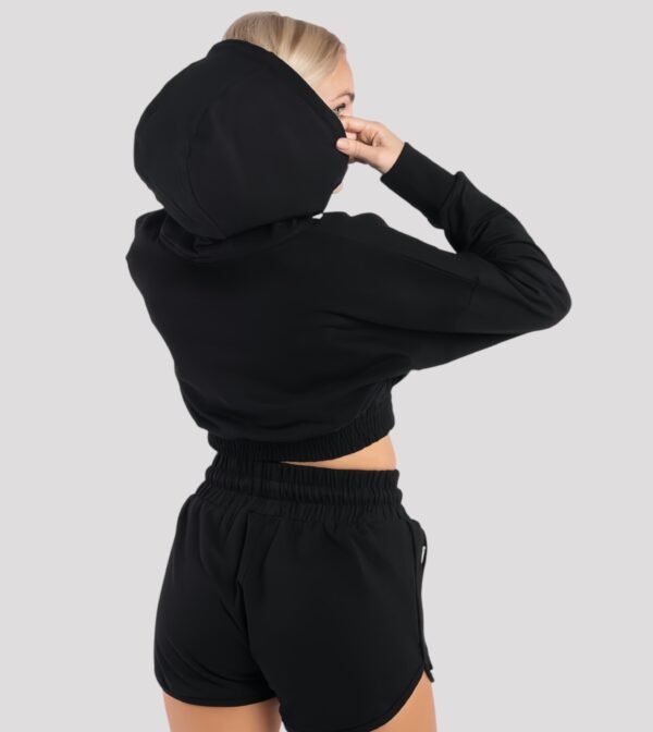 model wearing Labubu hoodie Crop Top Hoodie for Women back view image
