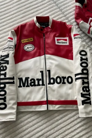 Front view of Vintage Marlboro Racing Leather Jacket in Premium Synthetic Faux leather