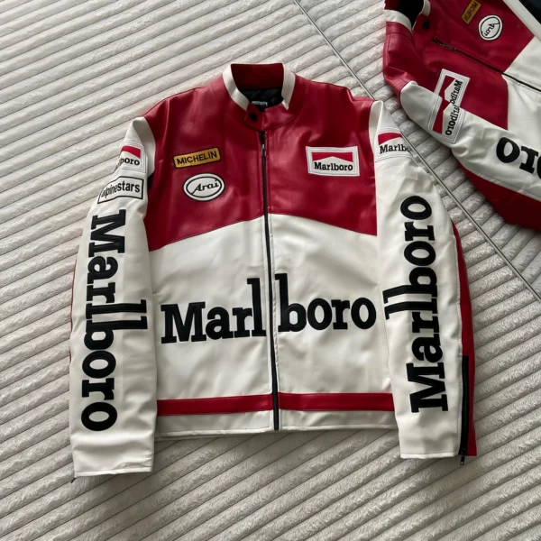Front view of Vintage Marlboro Racing Leather Jacket in Premium Synthetic Faux leather