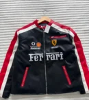 en’s Ferrari F1 Racing Leather Jacket by THE DRIP SOUL – High-performance motorsport outerwear with turbo-inspired design.