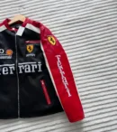 Black Turbo Racer F1 Leather Jacket – Ferrari-inspired racing fashion by THE DRIP SOUL.