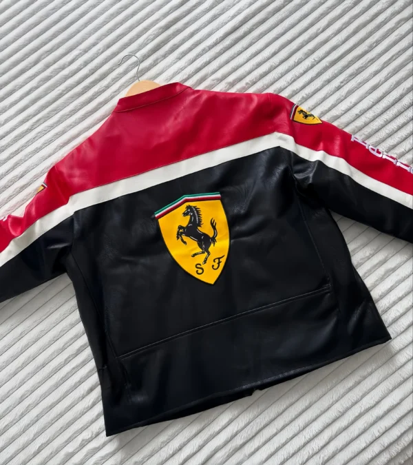 Luxury Ferrari F1 Leather Jacket for Men – Premium motorsport edition from THE DRIP SOUL.