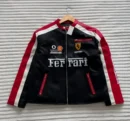 Front View of THE DRIP SOUL Ferrari F1 Turbo Racer Leather Jacket – Sleek black premium leather jacket inspired by Ferrari Formula 1 motorsport heritage.