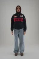 Ferrari F1 Motorsport Racing Legend Black and Red Racer Jacket styled with denim by THE DRIP SOUL