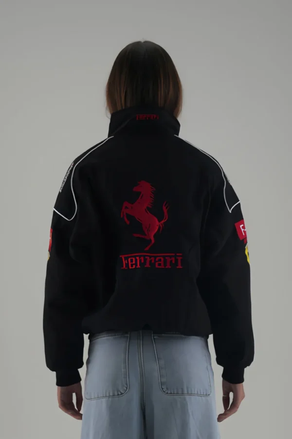 Back view of Ferrari F1 Racer Jacket showing the large embroidered Prancing Horse logo