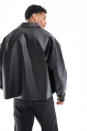 THE DRIP SOUL Oversized Black Faux Leather Jacket, baggy fit rear view showing drop-shoulder tailoring.