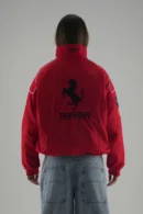 Back view of the Red & Black Racing Jacket featuring the iconic Ferrari F1 logo.
