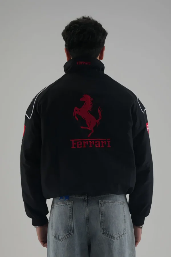 Back view of Ferrari F1 Timeless Legend Vintage Racing Jacket with red embroidered logo