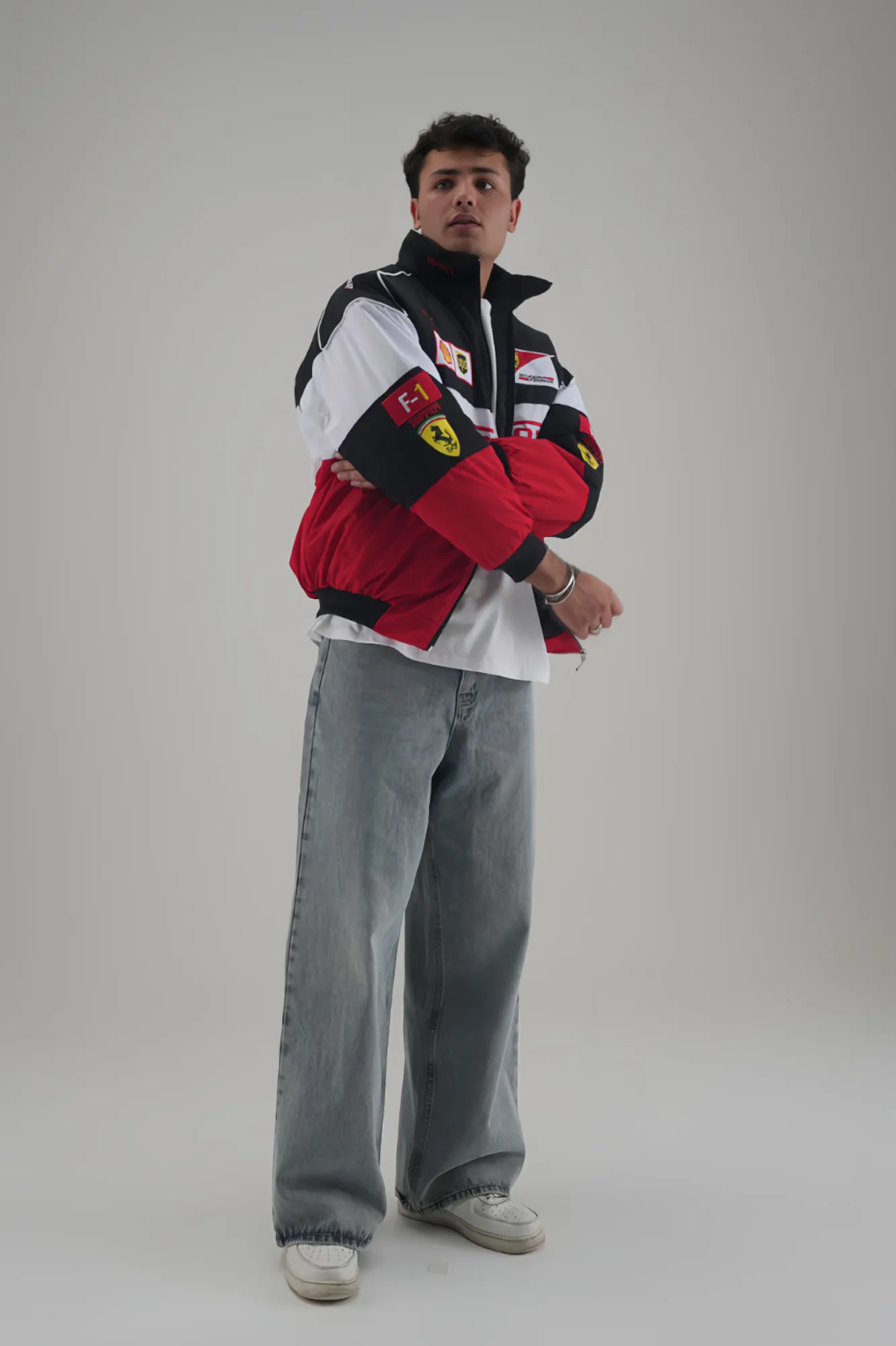 Close-up of Ferrari F1 Speed Enthusiast Jacket with Shell and UPS logos