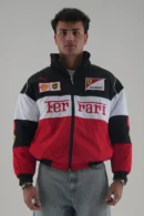 Ferrari F1 Speed Enthusiast White & Red Racer Jacket Front View