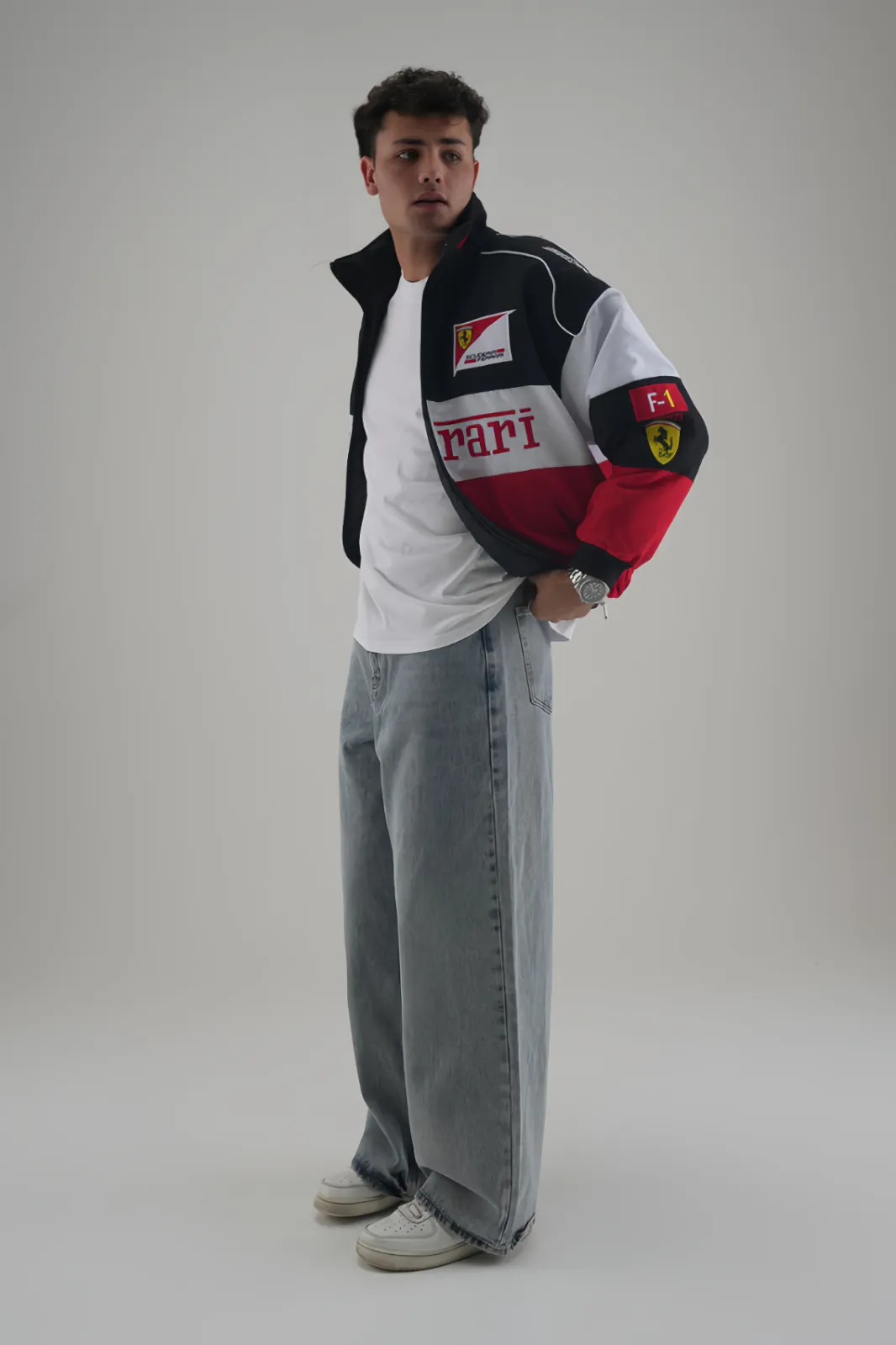 Side profile of the Ferrari F1 White & Red Racer Jacket
