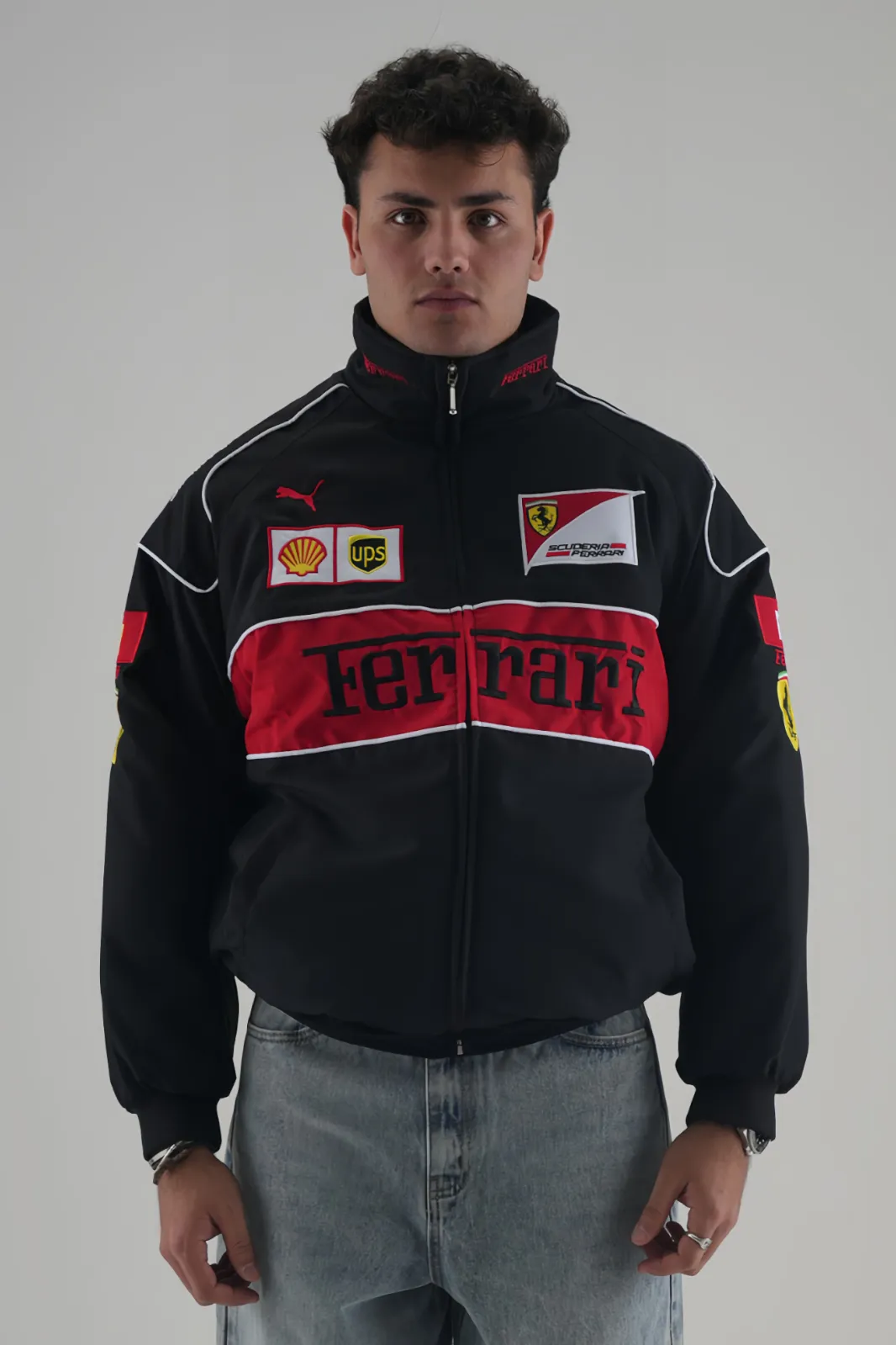 Ferrari F1 Timeless Legend Vintage Racing Jacket Front View - THE DRIP SOUL