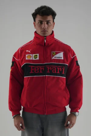 Ferrari F1 Motorsport Track Racing Jacket Red Black close-up view THE DRIP SOUL