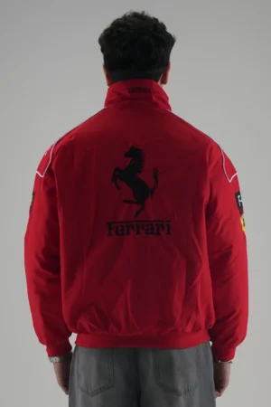 Back view of Ferrari F1 Track Racing Jacket with Scuderia horse logo and Ferrari text