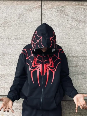 Black Spider Man Web Full Zipper Hoodie