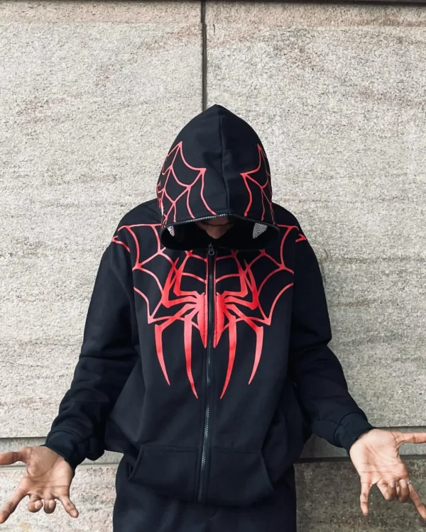 Black Spider Man Web Full Zipper Hoodie