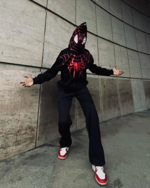 Black Spider Man Web Full Zipper Hoodie