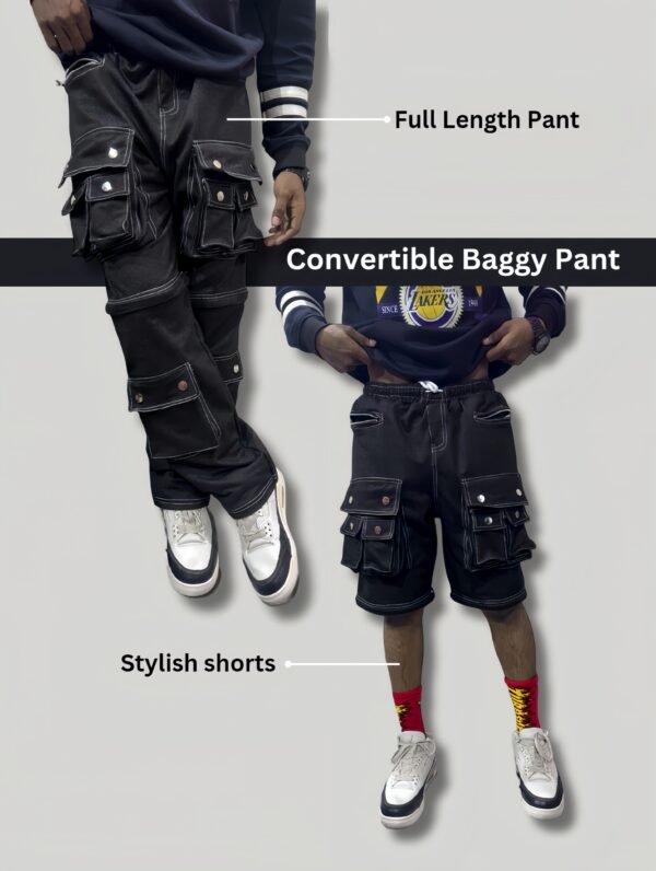 Multi-Pocket Two-in-One Baggy Straight Pants - Convertible Design, Versatile Utility Pants, Durable and Comfortable, Multiple Pockets, Adjustable Waistband, Ideal for Outdoor Activities and Casual Wear