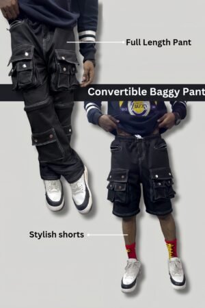 Multi-Pocket Two-in-One Baggy Straight Pants - Convertible Design, Versatile Utility Pants, Durable and Comfortable, Multiple Pockets, Adjustable Waistband, Ideal for Outdoor Activities and Casual Wear