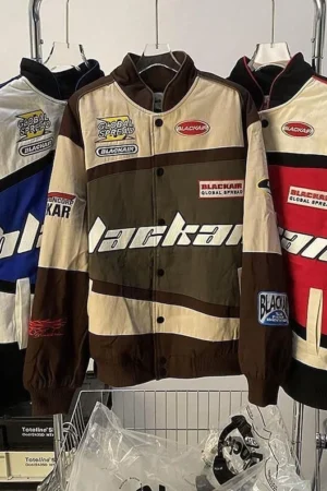 Black Air Racer Vintage Jacket –Sleek and Sporty Performance Motorcycle Streetwear Style Racer Jacket