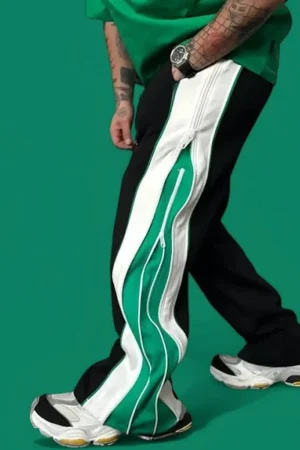 Double Zip Duo Colour Green & White Wide leg Relaxed Fit Baggy Y2K Pant