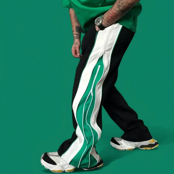 Double Zip Duo Colour Green & White Wide leg Relaxed Fit Baggy Y2K Pant