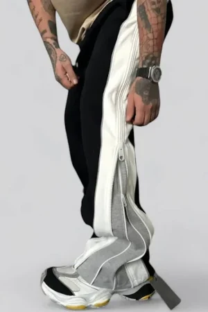 Double Zip Duo Colour Grey & White Wide leg Relaxed Fit Baggy Y2K Pant