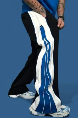 Double Zip Duo Colour Blue & White Wide leg Relaxed Fit Baggy Y2K pant