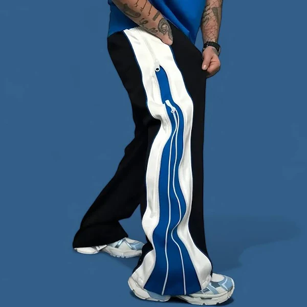Double Zip Duo Colour Blue & White Wide leg Relaxed Fit Baggy Y2K pant