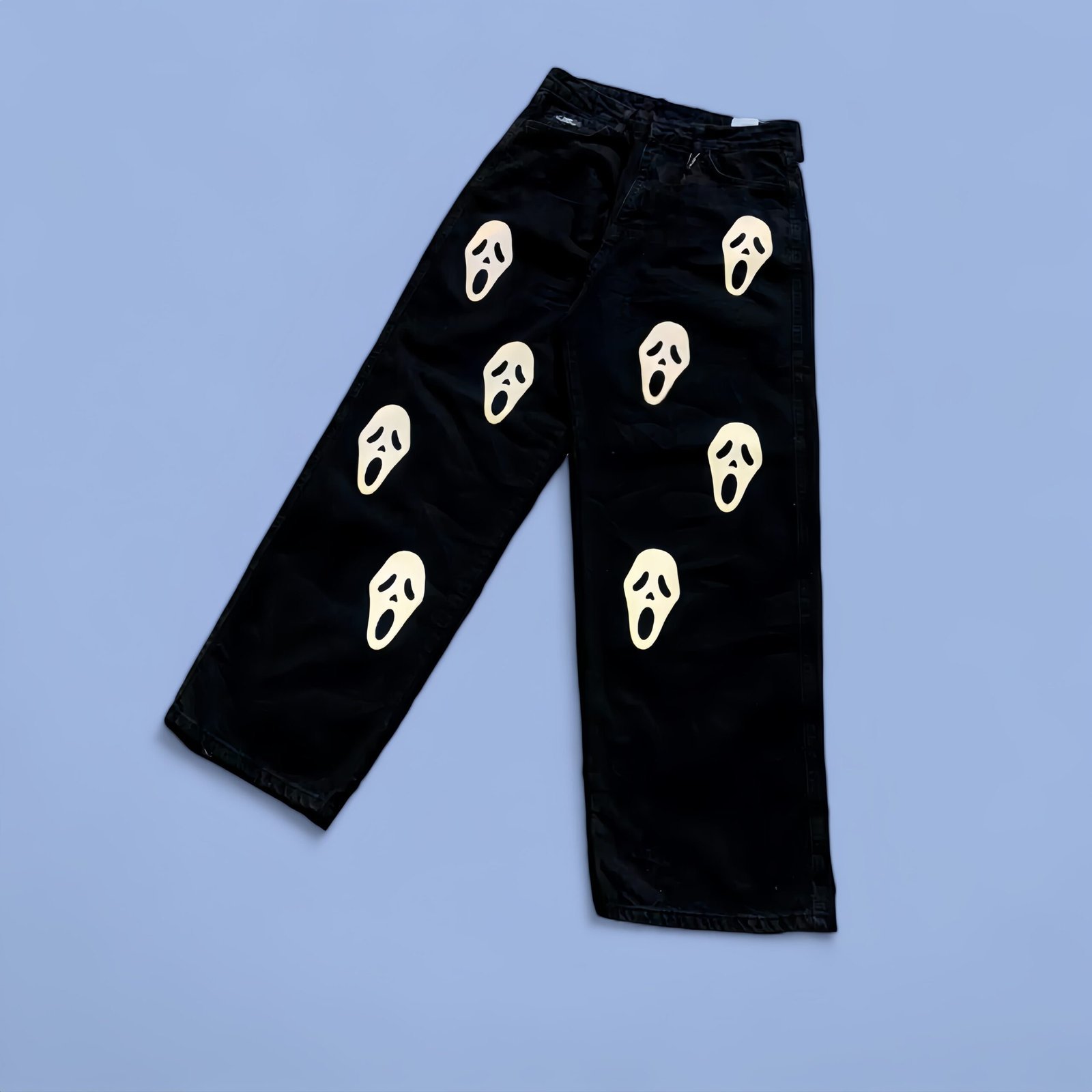 Skull Print Denim Baggy Straight Fit Jeans: Edgy Fashion Statement - Image 3