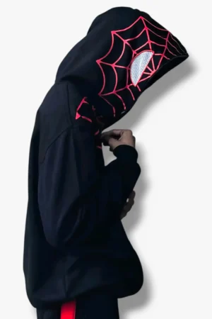 Side view of Marvel Spider-Man Hoodie highlighting sleeve design and pocket placement.