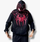 Front view of the Marvel Spider-Man Hoodie by The Drip Soul showing full-zip design and superhero graphic print.