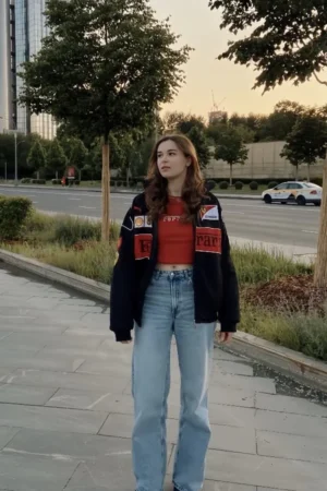 Black Ferrari F1 jacket styled with streetwear outfit