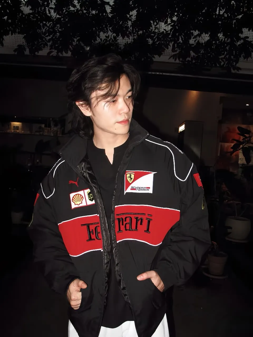 Embroidered Black Ferrari F1 Jacket front view – lightweight parachute fabric, The Drip Soul India