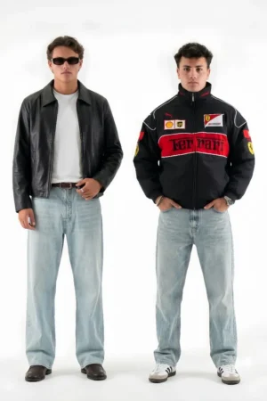 Black Ferrari F1 racing jacket and leather jacket combo pack
