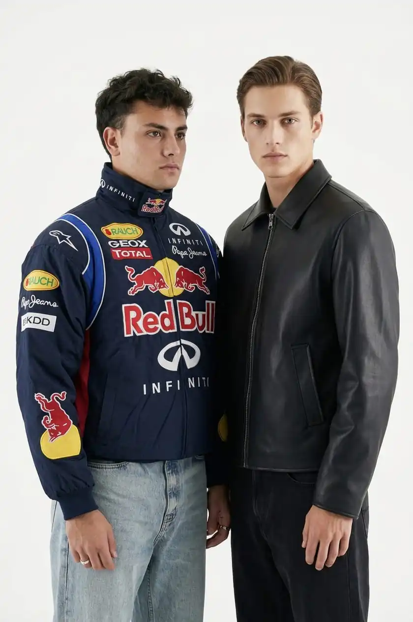 Black Leather Jacket and Red Bull Racing Jacket — Combo Pack | THE DRIP SOUL