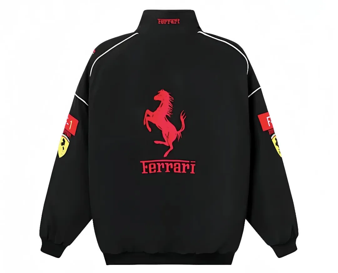 Embroidered Ferrari Racing Jacket & Leather Jacket — Combo Pack - Image 3