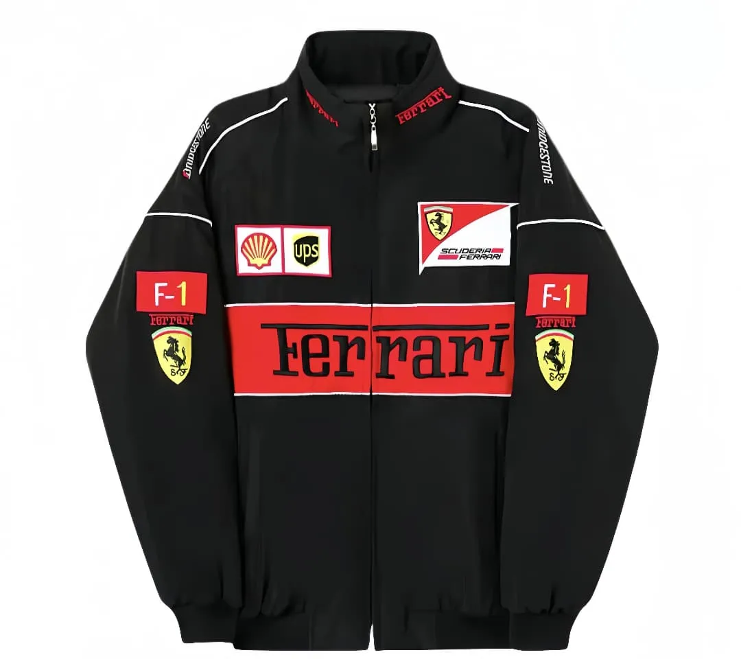 Embroidered Ferrari Racing Jacket & Leather Jacket — Combo Pack - Image 2
