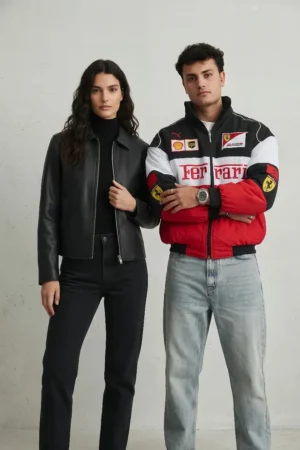 Red & White Ferrari F1 racing jacket and leather jacket combo pack